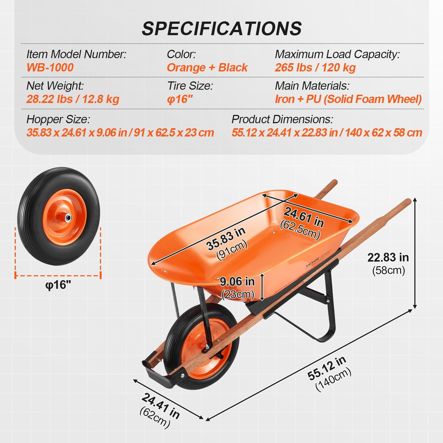 Schubkarrenwagen Einrad-Gartenkipper 330 lbs Yard Utility Cart