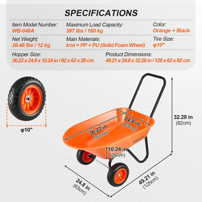 Skottkärravagn 2 hjul Trädgårdsdumpvagn 397 lbs Yard Utility Cart