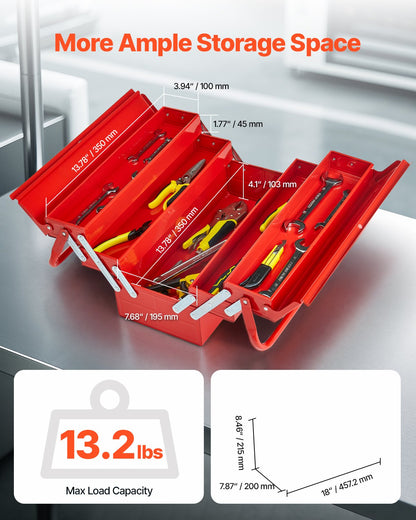 Verktygslåda 18-tums 3-vånings 5-tråg fällbar fribärande verktygslåda med handtag