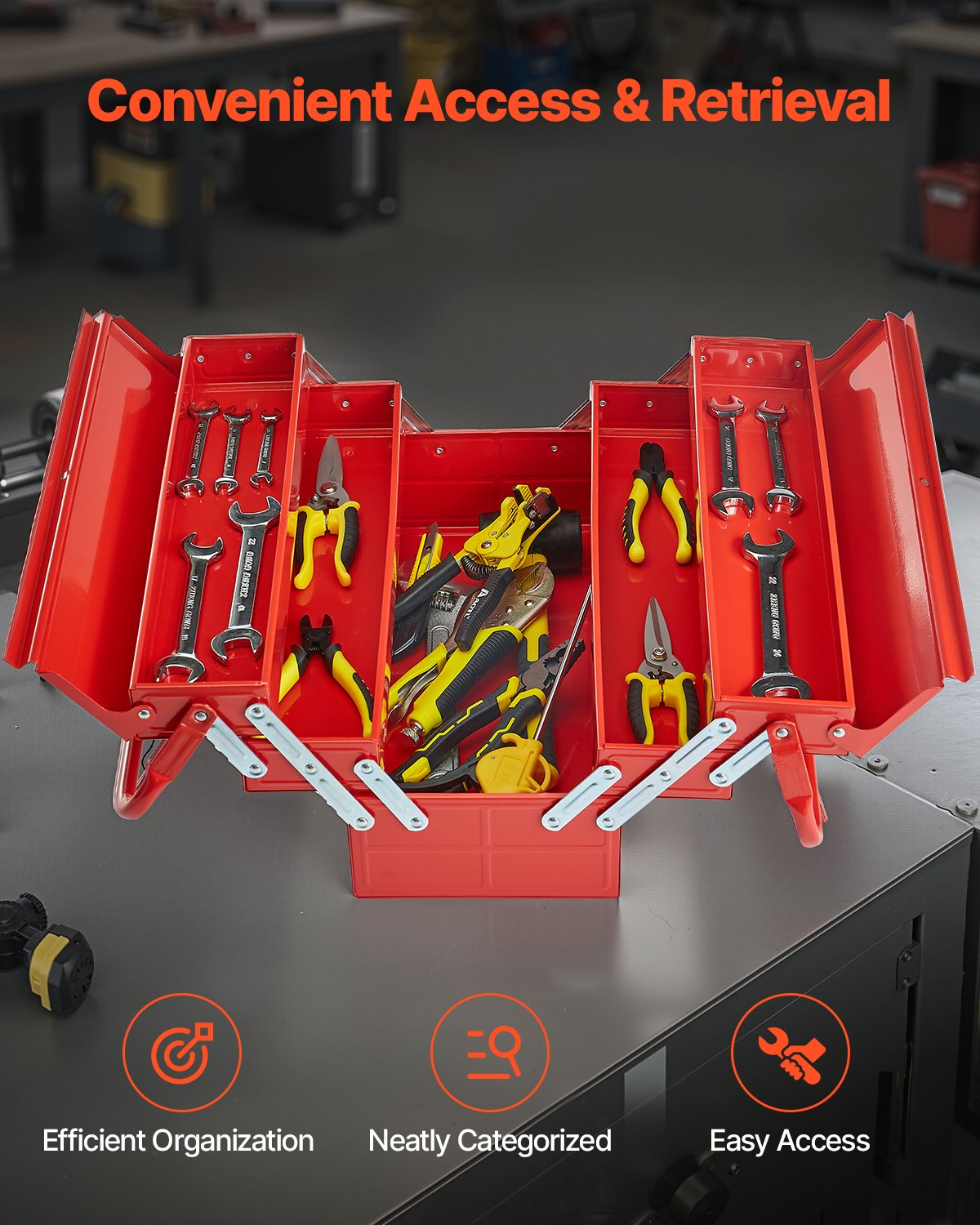 Verktygslåda 18-tums 3-vånings 5-tråg fällbar fribärande verktygslåda med handtag