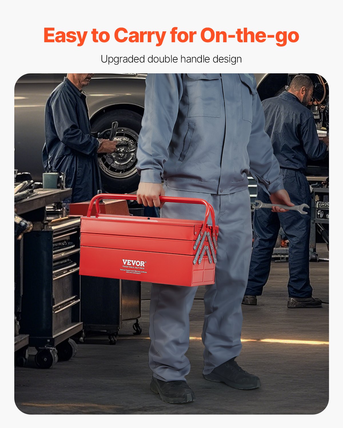 Verktygslåda 18-tums 3-vånings 5-tråg fällbar fribärande verktygslåda med handtag