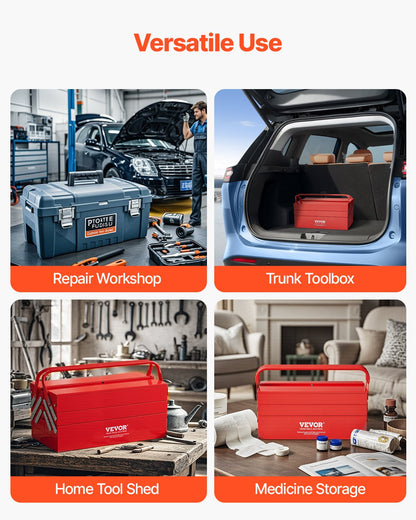 Verktygslåda 18-tums 3-vånings 5-tråg fällbar fribärande verktygslåda med handtag