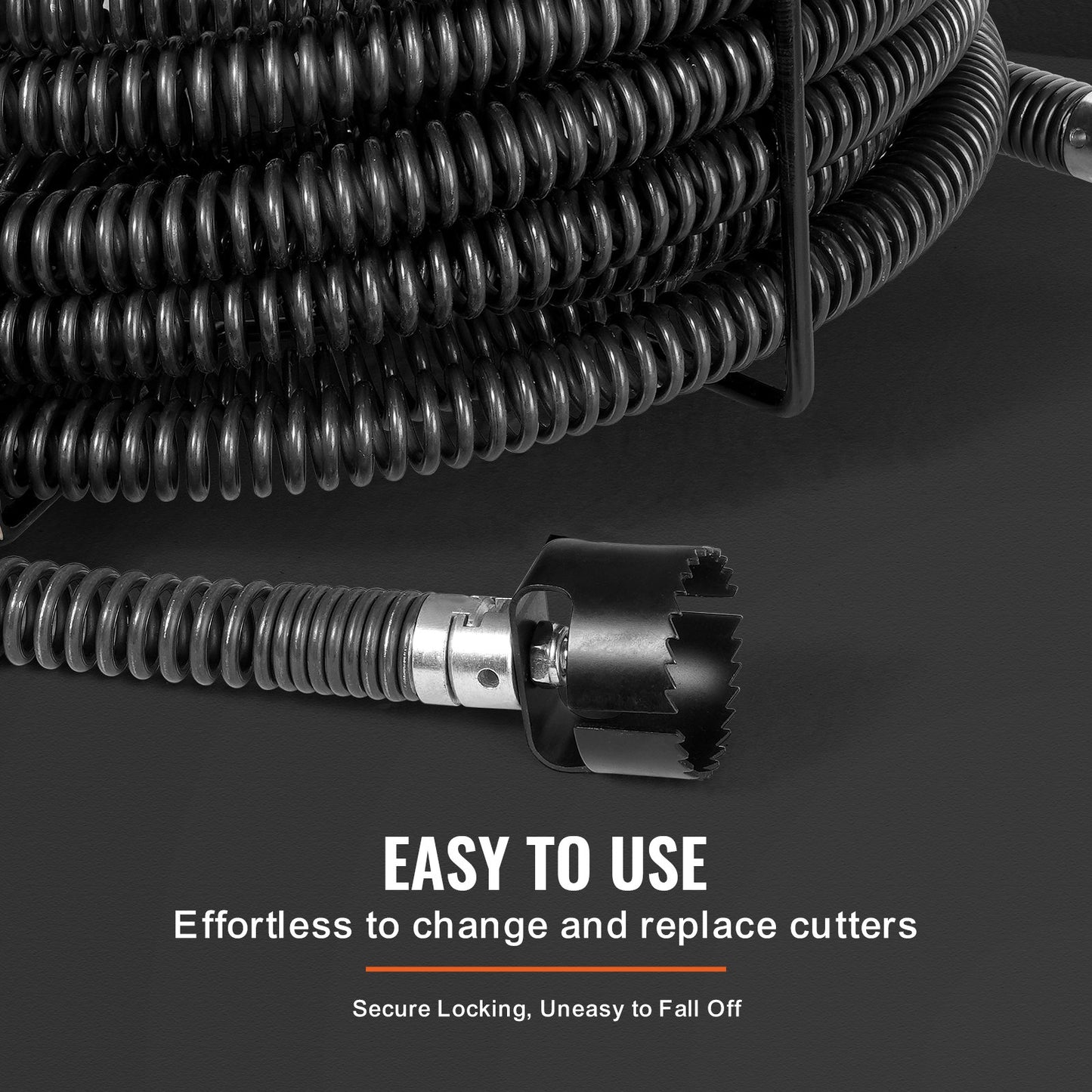 Sectional Drain Cleaning Cable 60 FTx1-1/5In &amp; 6 Cutters for 2"-7.9" Pipes