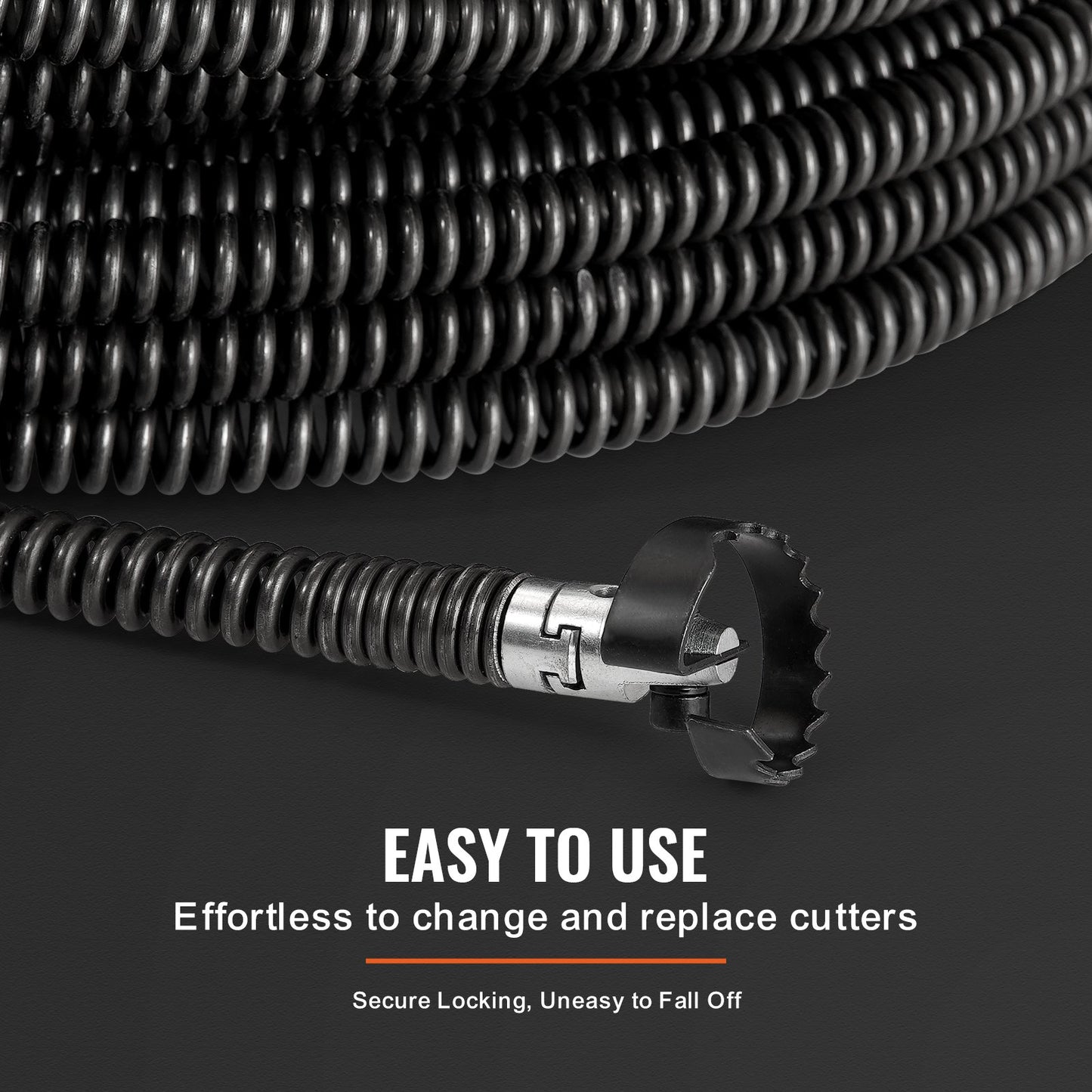 Sectional Drain Cleaning Cable 100FTx5/8In &amp; 7 Cutters for 0.8"-3.9" Pipe
