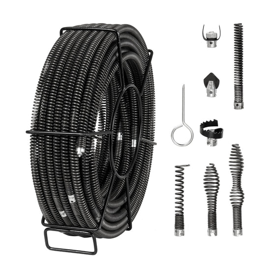 Sektionsavloppsrengöringskabel 100FTx5/8In & 7 skärare för 0,8"-3,9" rör