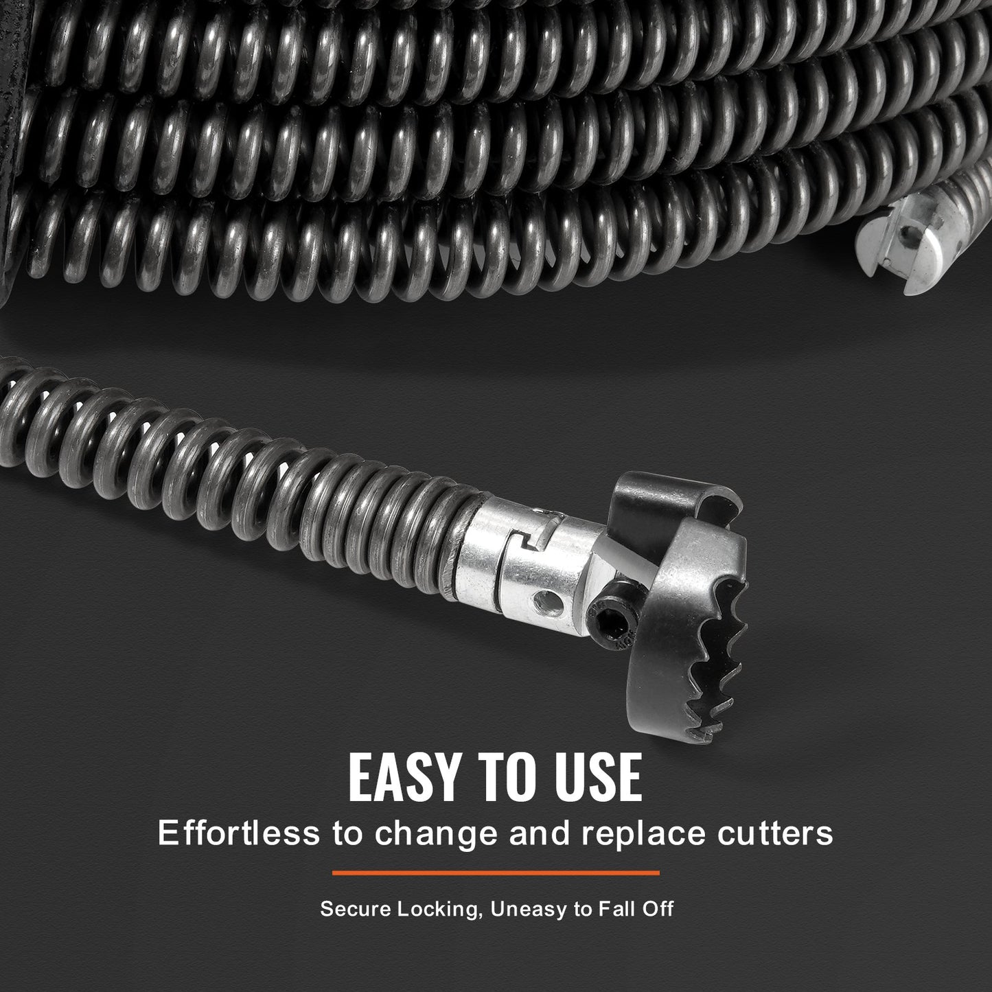 Sectional Drain Cleaning Cable 66FTx5/8In &amp; 7 Cutters for 0.8"-3.9" Pipe