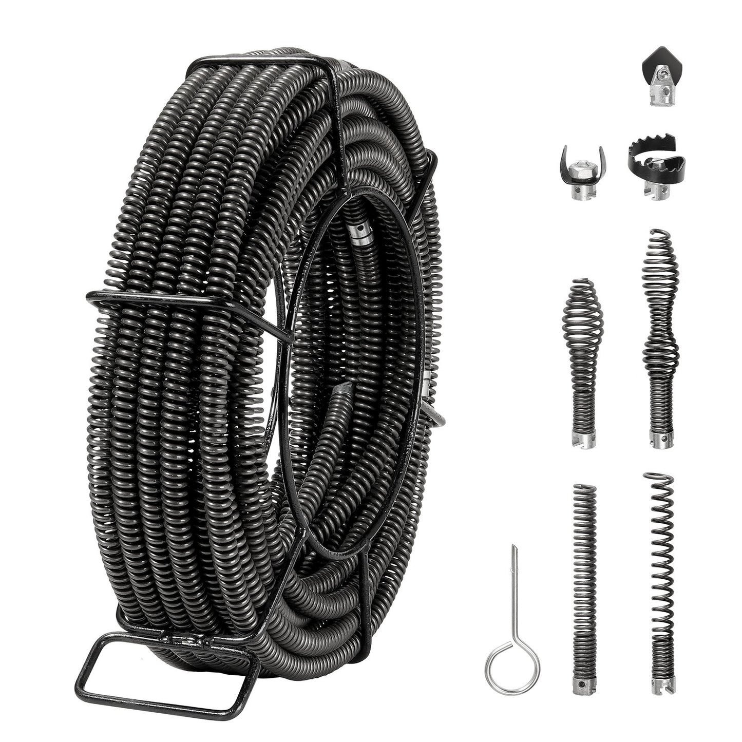 Sectional Drain Cleaning Cable 66FTx5/8In &amp; 7 Cutters for 0.8"-3.9" Pipe