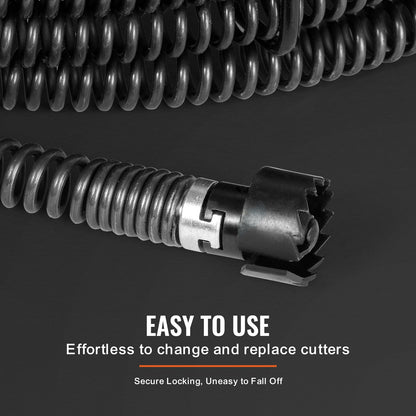 Sectional Drain Cleaning Cable 45FTx7/8In &amp; 6 Cutters for 0.8"-5.9" Pipe