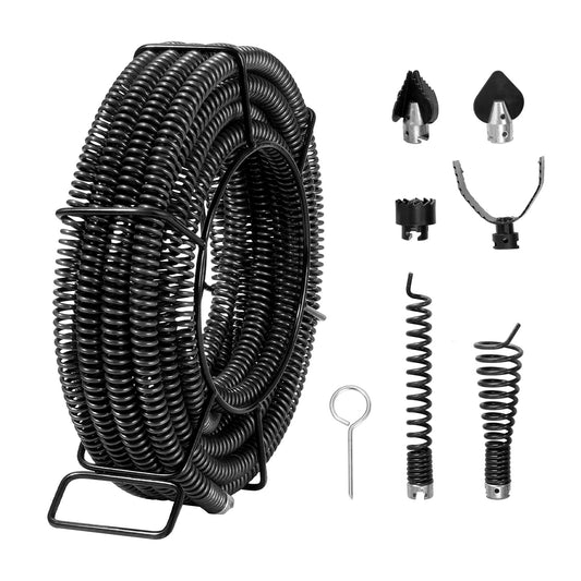 Sectional Drain Cleaning Cable 45FTx7/8In &amp; 6 Cutters for 0.8"-5.9" Pipe