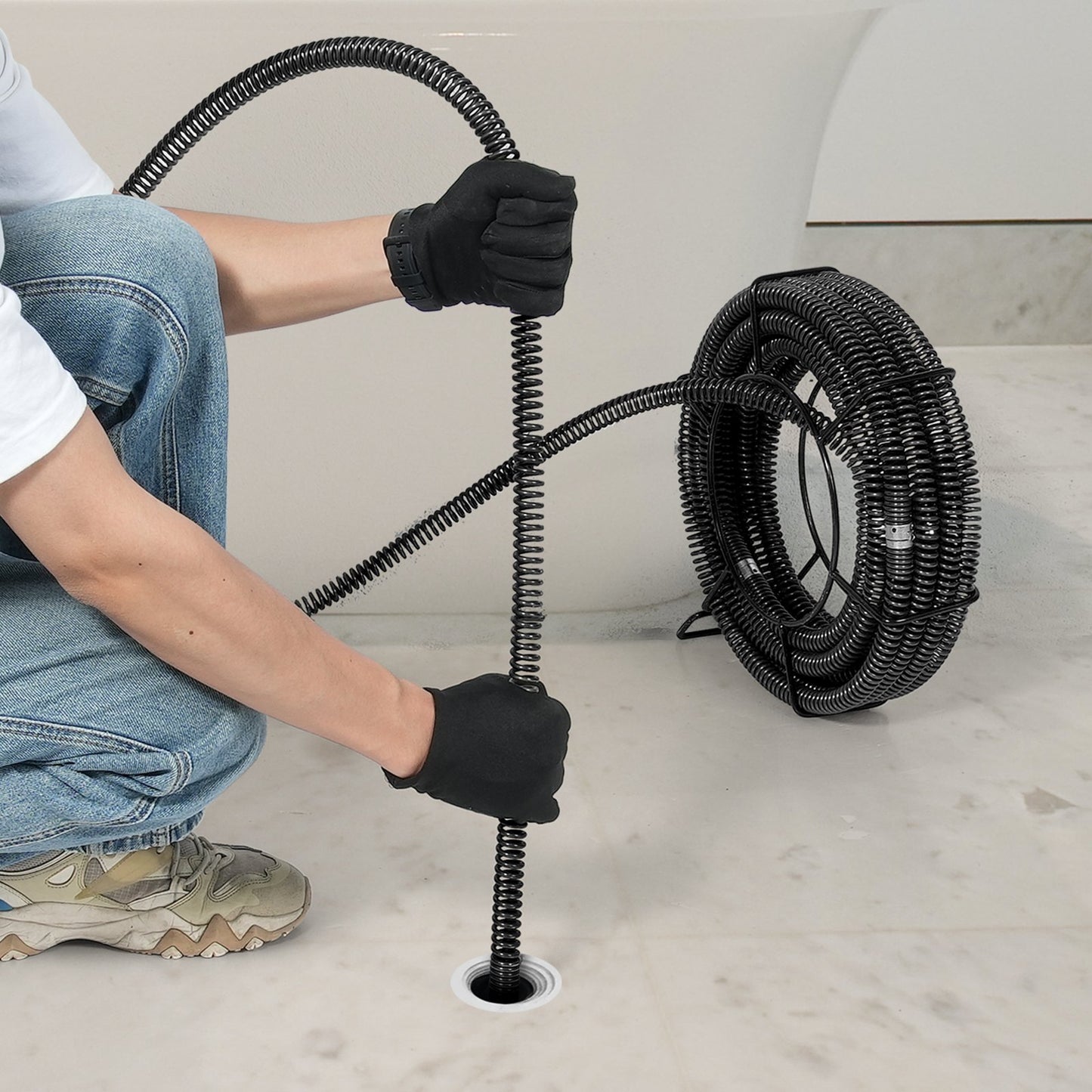 Sectional Drain Cleaning Cable 45FTx7/8In &amp; 6 Cutters for 0.8"-5.9" Pipe