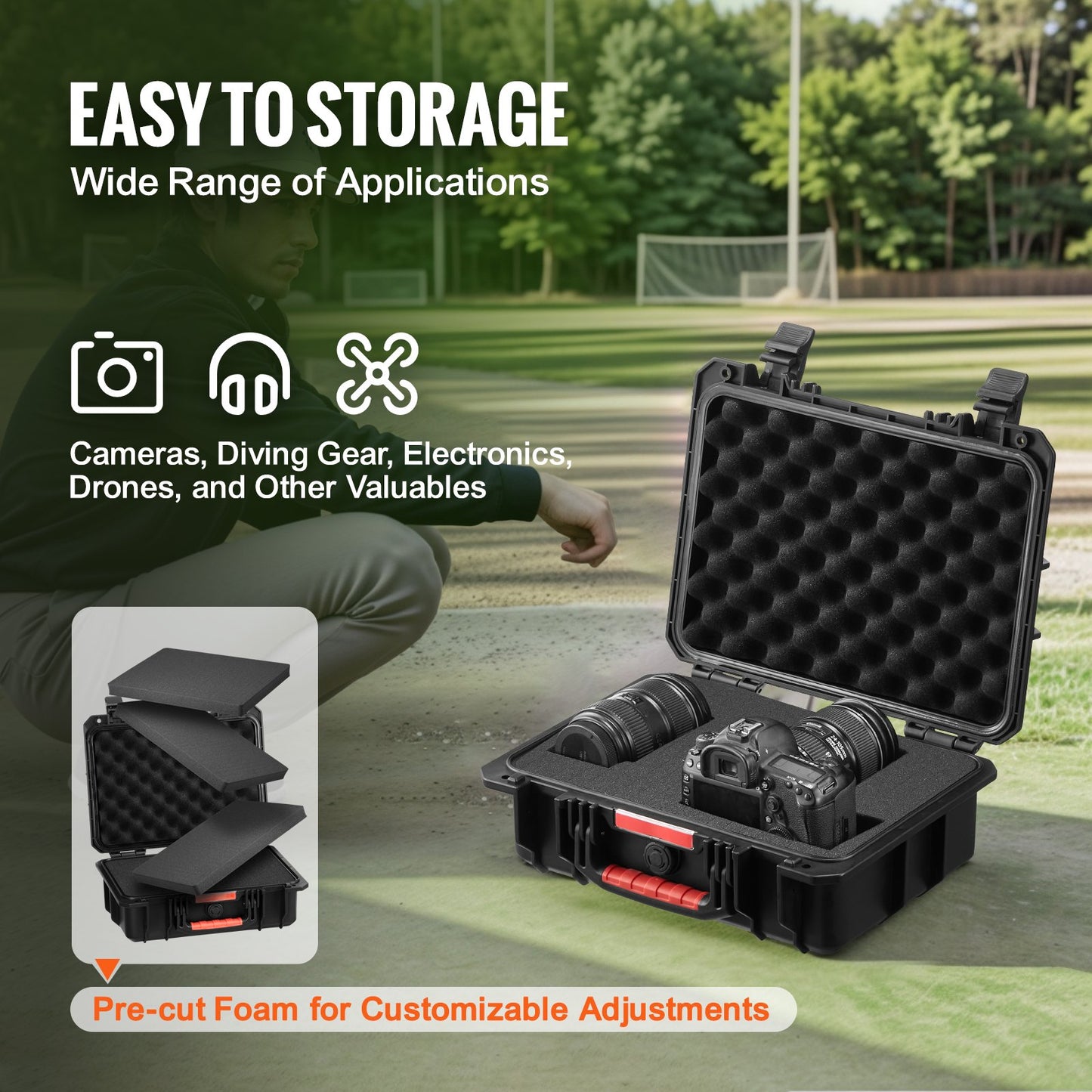 0.56 Cu.ft Weatherproof Hard Case with Handle Clips Padlock Hole PU Foam