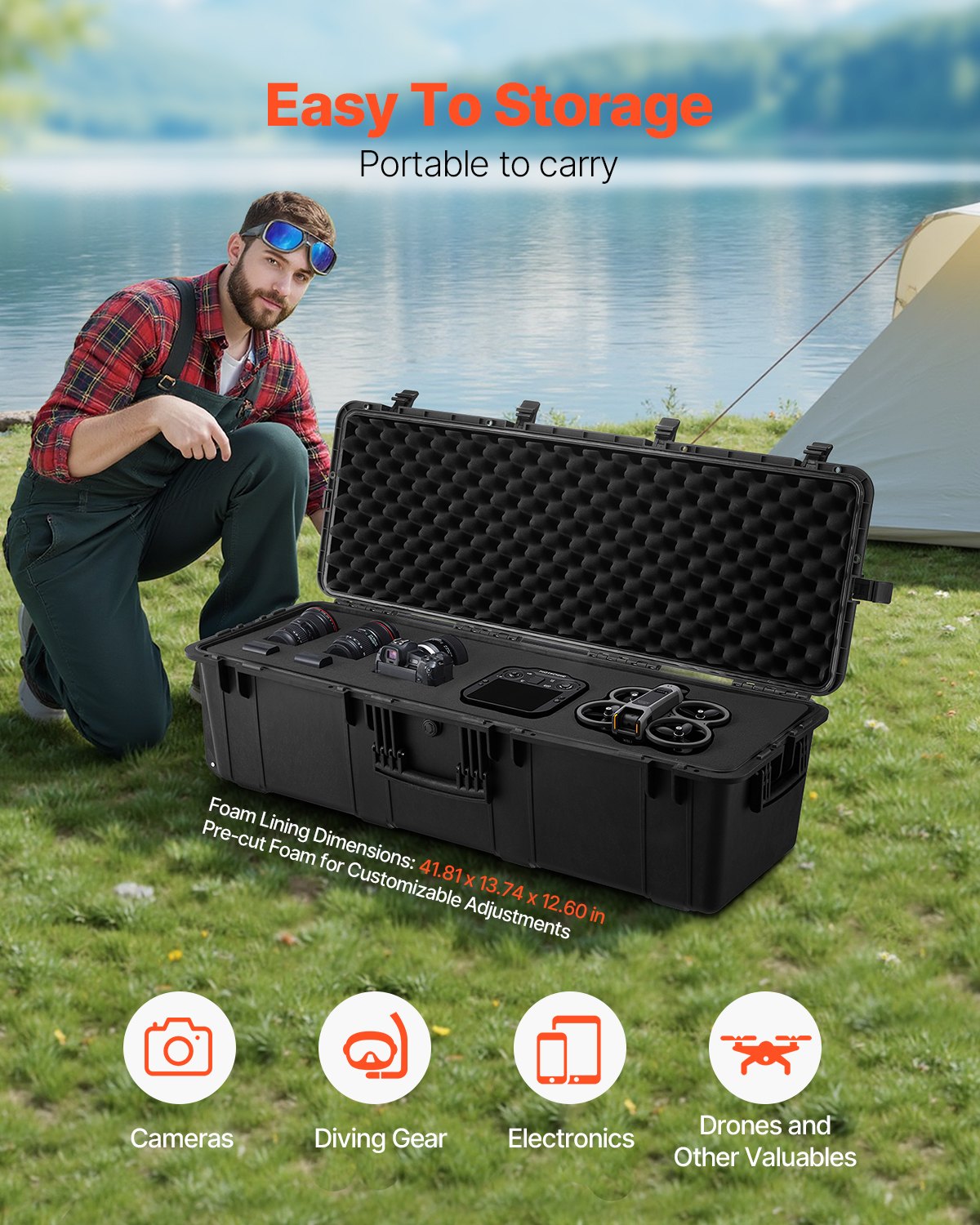 5.5 Cu.ft Weatherproof Hard Case with 3 Handles, Large Capacity, Black