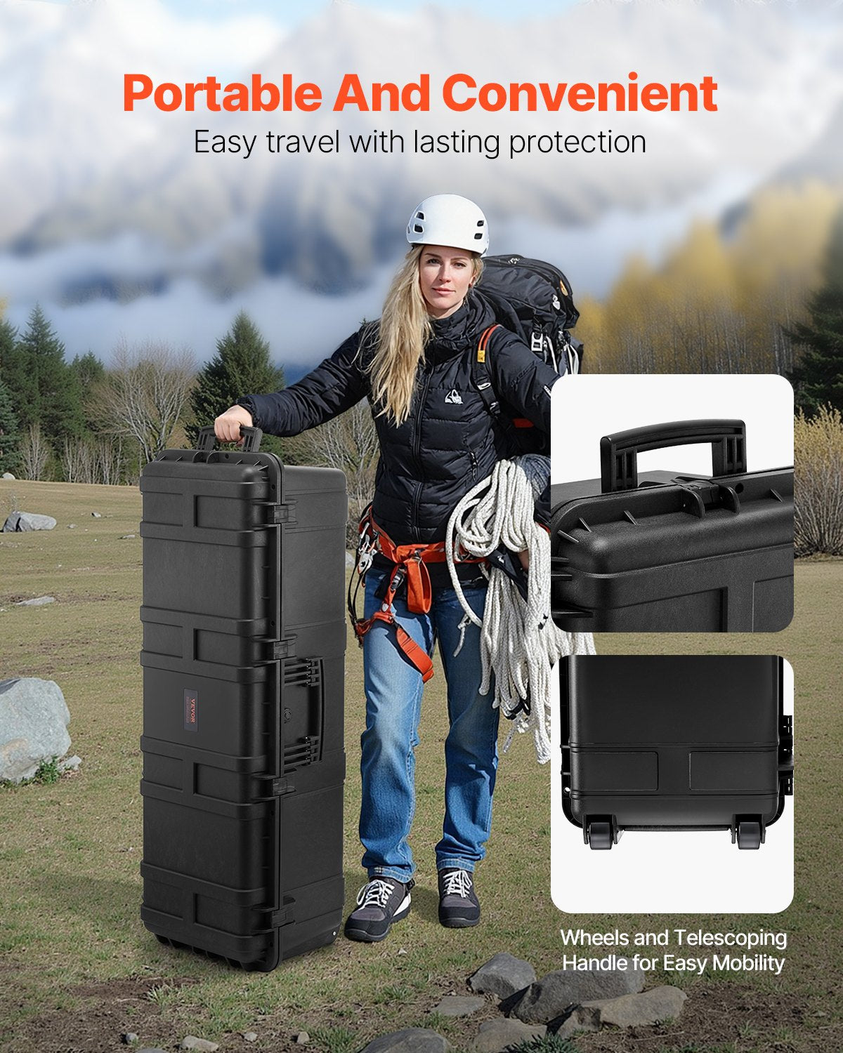 5.5 Cu.ft Weatherproof Hard Case with 3 Handles, Large Capacity, Black