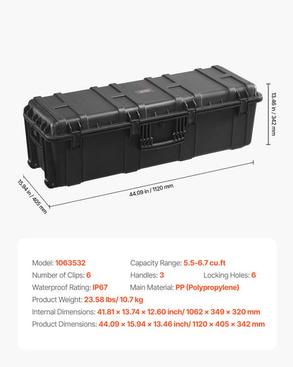 5.5 Cu.ft Weatherproof Hard Case with 3 Handles, Large Capacity, Black