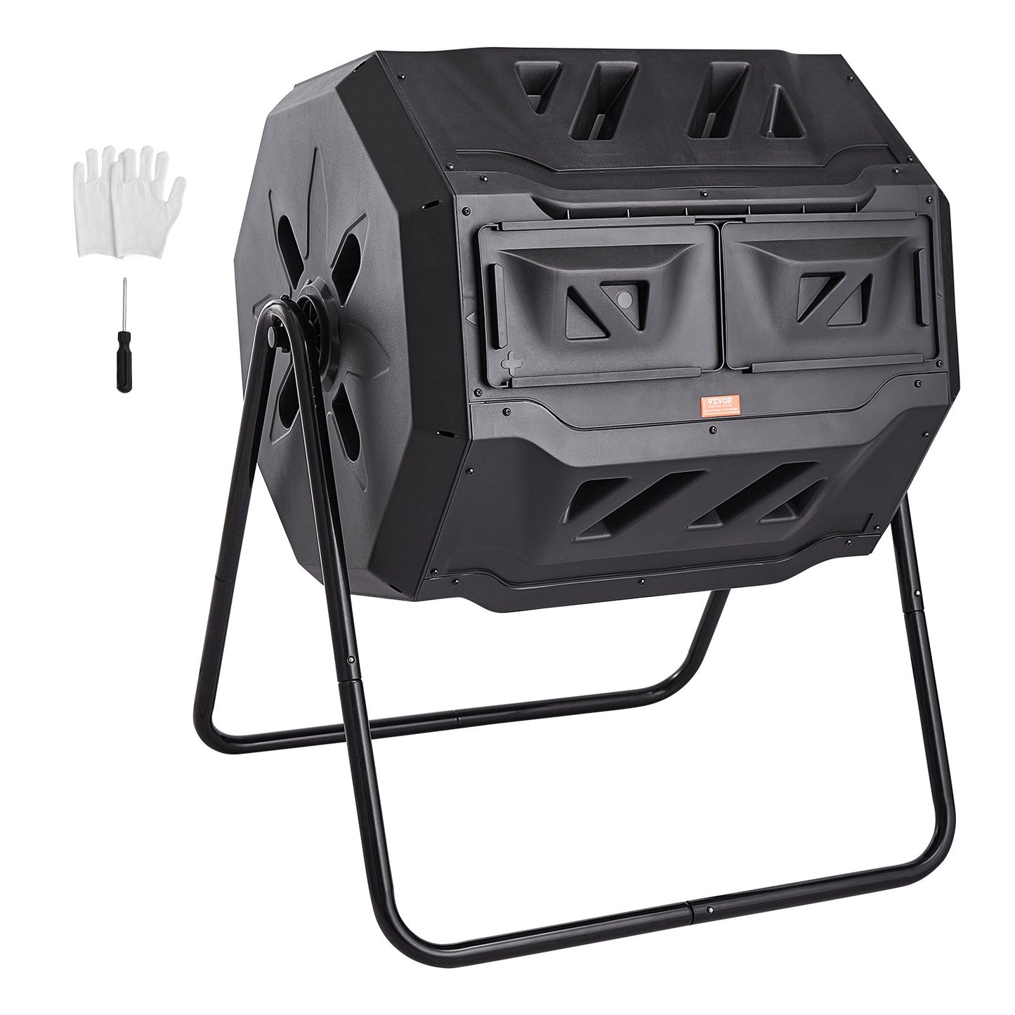 Compost Bin, 43-Gal Double Chamber Composting Bin, Large Tumbling Rotating Compost with 2 Sliding Doors and Steel Frame, BPA-Free Compost Bin for Garden, Kitchen, Yard, Outdoor