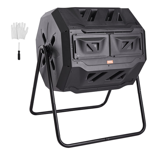Compost Bin, 43-Gal Double Chamber Composting Bin, Large Tumbling Rotating Compost with 2 Sliding Doors and Steel Frame, BPA-Free Compost Bin for Garden, Kitchen, Yard, Outdoor