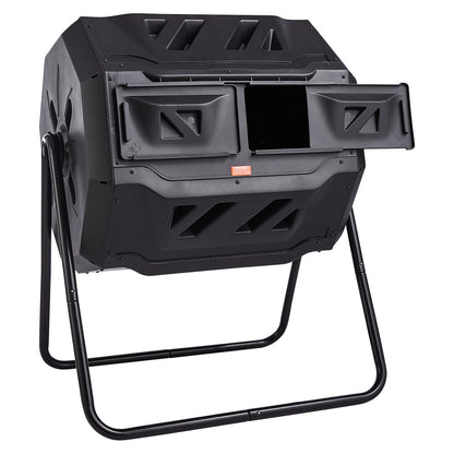 Compost Bin, 43-Gal Double Chamber Composting Bin, Large Tumbling Rotating Compost with 2 Sliding Doors and Steel Frame, BPA-Free Compost Bin for Garden, Kitchen, Yard, Outdoor