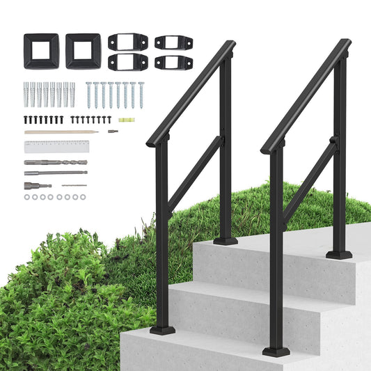2 PCS 2-3 Handrails for Outdoor for Seniors Porch Deck Black Square Tube