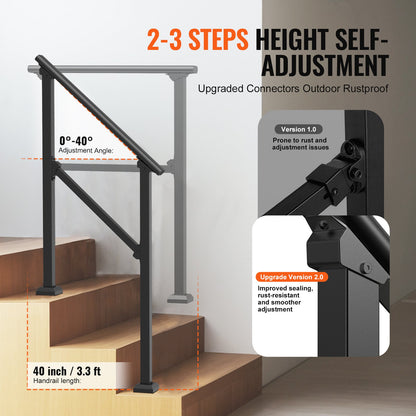 2-3 Outdoor Handrails for Seniors Porch Deck Black Square Tube Steel