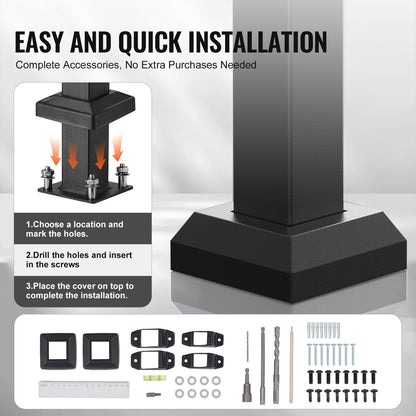 2-3 Outdoor Handrails for Seniors Porch Deck Black Square Tube Steel