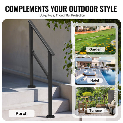 2-3 Outdoor Handrails for Seniors Porch Deck Black Square Tube Steel