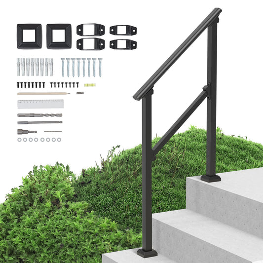 2-3 Outdoor Handrails for Seniors Porch Deck Black Square Tube Steel
