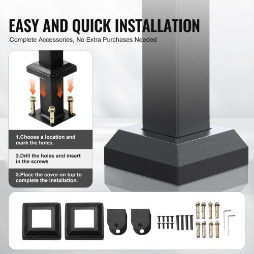 Outdoor Handrail for 2-3 Step Stairs Black Square Tube Easy Installation | EU