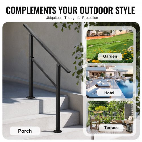Outdoor Handrail for 2-3 Step Stairs Black Square Tube Easy Installation | EU