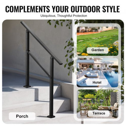 Outdoor Handrail for 2-3 Step Stairs Black Square Tube Easy Installation | EU