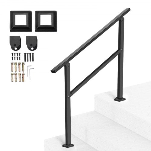 Outdoor Handrail for 2-3 Step Stairs Black Square Tube Easy Installation | EU