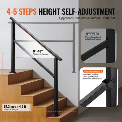Outdoor Handrail for 4-5 Step Stairs Black Square Tube Easy Installation | EU