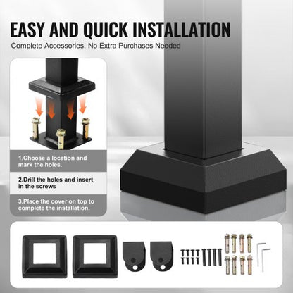 Outdoor Handrail for 4-5 Step Stairs Black Square Tube Easy Installation | EU