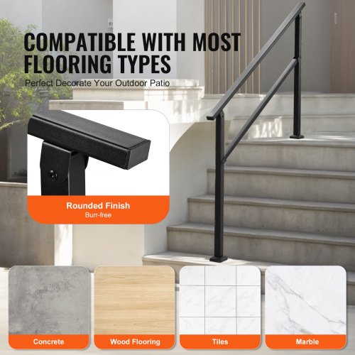 Outdoor Handrail for 4-5 Step Stairs Black Square Tube Easy Installation | EU