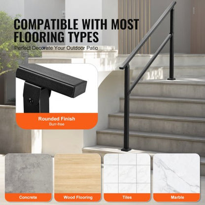 Outdoor Handrail for 4-5 Step Stairs Black Square Tube Easy Installation | EU