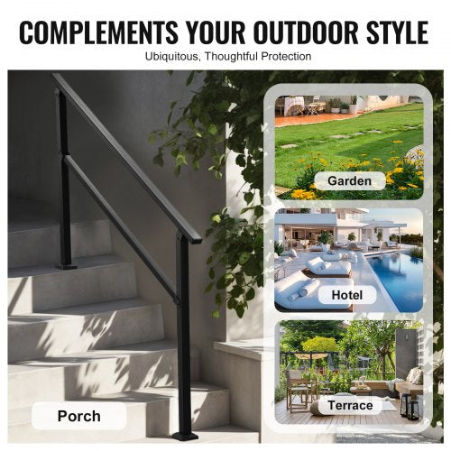 Outdoor Handrail for 4-5 Step Stairs Black Square Tube Easy Installation | EU