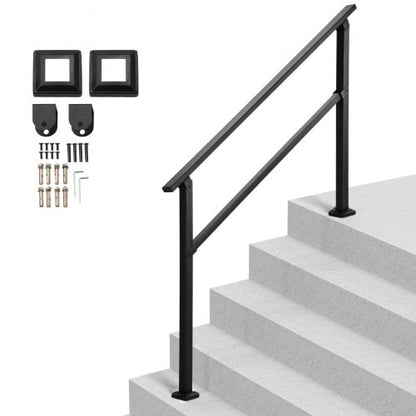 Outdoor Handrail for 4-5 Step Stairs Black Square Tube Easy Installation | EU