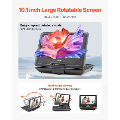 Tragbarer DVD-Player, 256 mm HD-Schwenkbildschirm, 4 Stunden Akkulaufzeit