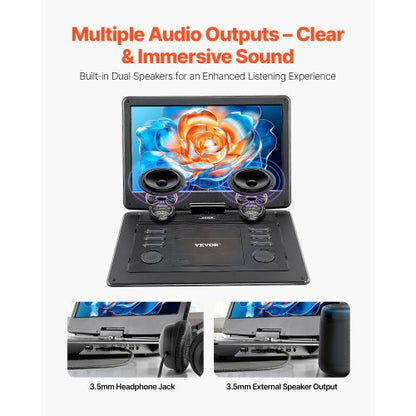 Bärbar DVD-spelare 396 mm HD Vridbar Skärm 4,5-5 Timmars Batteritid