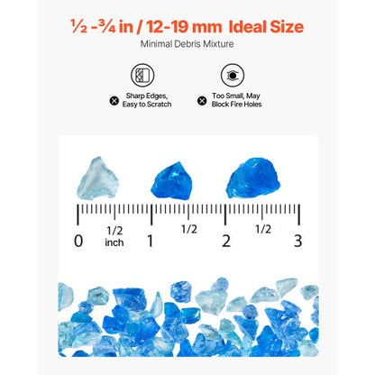 10 LBS Fire Glass 3/4-Inch Fire Glass Stones for Fireplace 3 Colors | EU