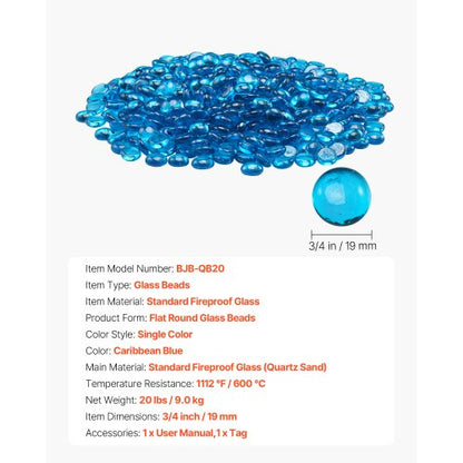 20 kg fire glass 3/4-inch fire glass stones for fireplace Caribbean blue | EU