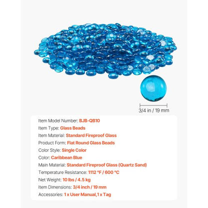 10LBS Fire Glass 3/4-Inch Fire Glass Stones for Fireplace Caribbean Blue | EU