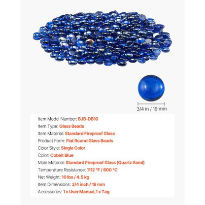 4.5 kg fire glass 1.8 mm glass stones for fireplace, cobalt blue | EU