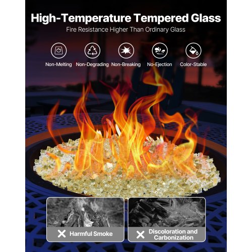 10 LBS Fire Glass 1/2-Inch Fire Glass Stones for Fire Pit Table Gold | EU