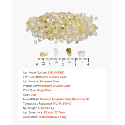 10 LBS Fire Glass 1/2-Inch Fire Glass Stones for Fire Pit Table Gold | EU