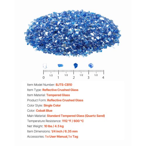 4.5 kg fire glass 1/4-inch fire glass stones for fireplace, cobalt blue | EU