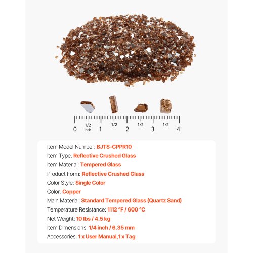 10 LBS Fire Glass 1/4-Inch Fire Glass Stones for Fire Pit Table Copper | EU
