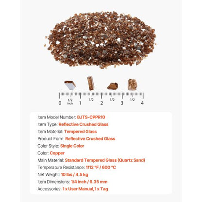 10 LBS Fire Glass 1/4-Inch Fire Glass Stones for Fire Pit Table Copper | EU