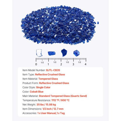 14.5 kg fire glass 1.25 cm fire glass stones for fireplace, cobalt blue | EU