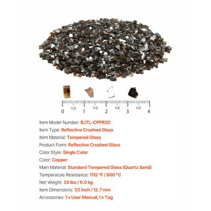 20 LBS Fire Glass 1/2-Inch Fire Glass Stones for Fire Pit Table Copper | EU