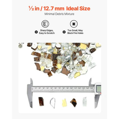 4.5 kg fire glass 1.25 cm fire stones for fireplace, copper, gold, clear | EU